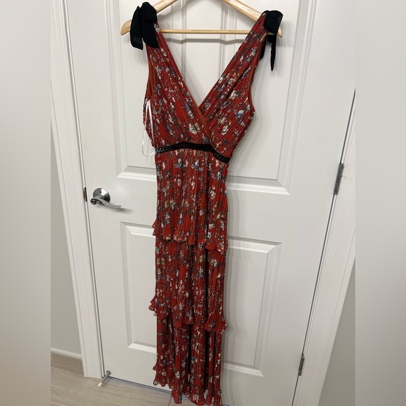 NWOT Lulus Such Sophistication Rust Red Floral Pleated Maxi Dress - Picture 6 of 8